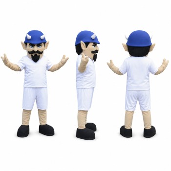 Bearded Athlete Mascot Costume in White and Blue Adult