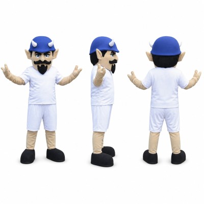 Bearded Athlete Mascot Costume in White and Blue Adult