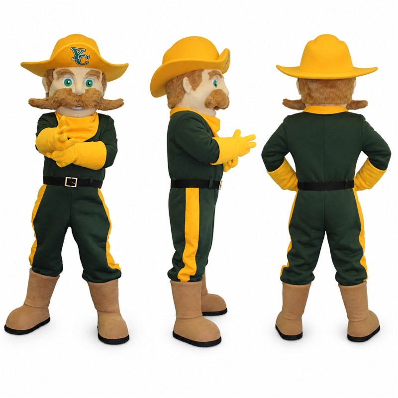 Cowboy Mascot Costume in Green and Yellow Adult