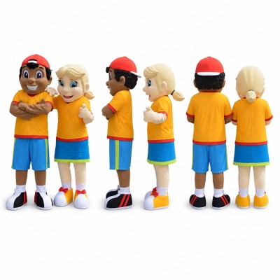 Child Character Duo Mascot Costume in Orange and Blue Adult