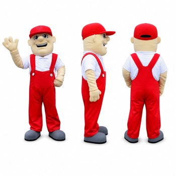 Mechanic Mascot Costume in Red Overalls Adult