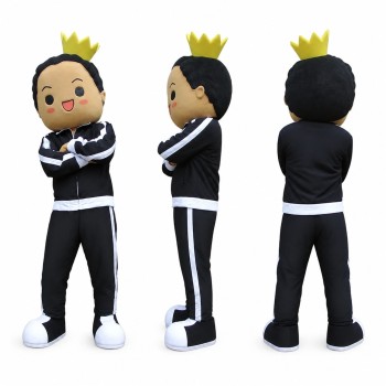 Crowned Youth Mascot Costume in Black Tracksuit Adult