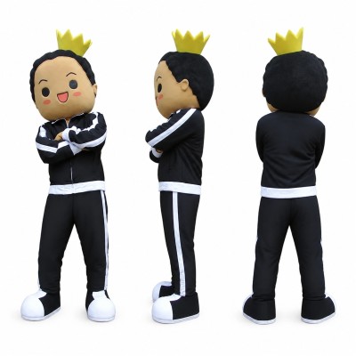 Crowned Youth Mascot Costume in Black Tracksuit Adult