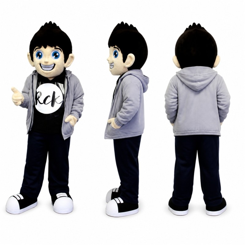 Punk Boy Mascot Costume in Gray Jacket with Black Pants Adult