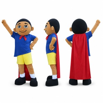Boy Mascot Costume in Blue Polo with Yellow Shorts Adult