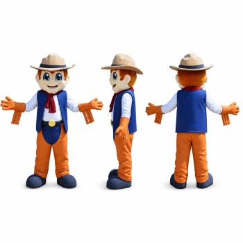 Cowboy Mascot Costume in Orange with Tan Hat Adult