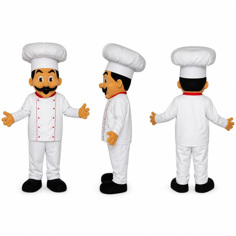 Chef Mascot Costume in White with Tall Chef Hat Adult