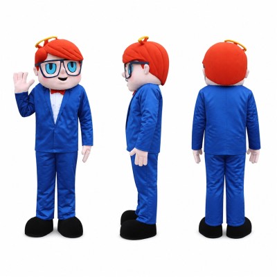 Businessman Mascot Costume in Blue Suit with Red Hair Adult
