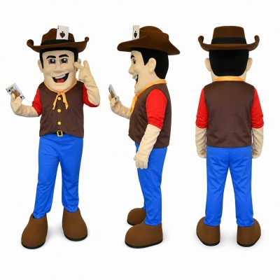Cowboy Mascot Costume in Brown Vest with Blue Pants Adult