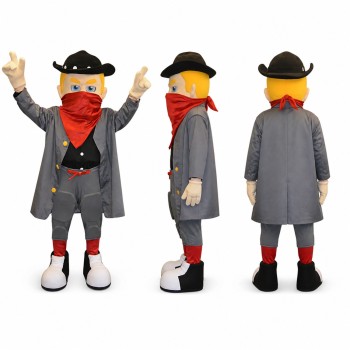 Cowboy Mascot Costume in Black and Gray with Red Bandana Adult