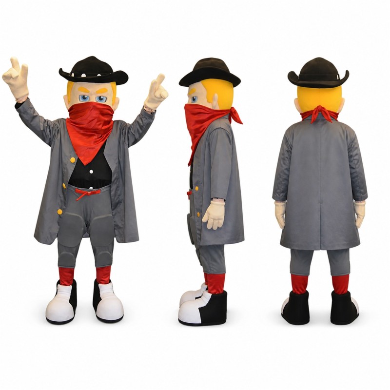 Cowboy Mascot Costume in Black and Gray with Red Bandana Adult