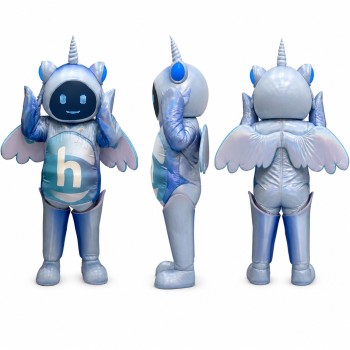 Winged Robot Mascot Costume in Silver and Blue Adult