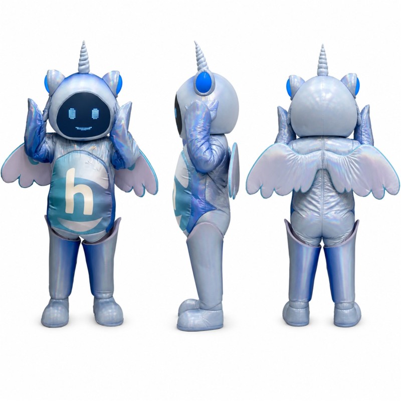 Winged Robot Mascot Costume in Silver and Blue Adult