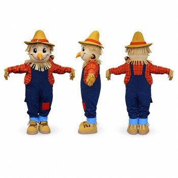 Scarecrow Mascot Costume with Straw Hat and Orange Shirt Adult
