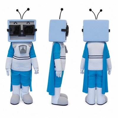 Cassette Robot Mascot Costume in Gray and Blue Adult