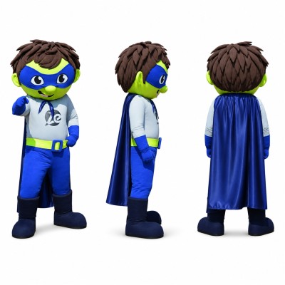 Boy Superhero Mascot Costume in Blue and Green Adult