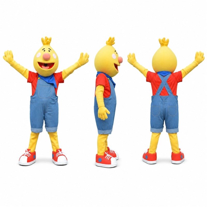 Princess Mascot Costume in Yellow with Blue Overalls Adult