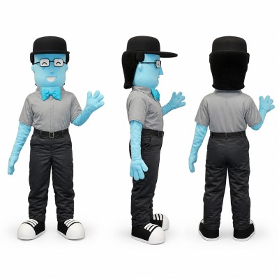 Worker Mascot Costume in Blue with Gray Polo Shirt Adult