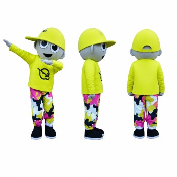Skateboarder Boy Mascot Costume in Neon Green and Black Adult