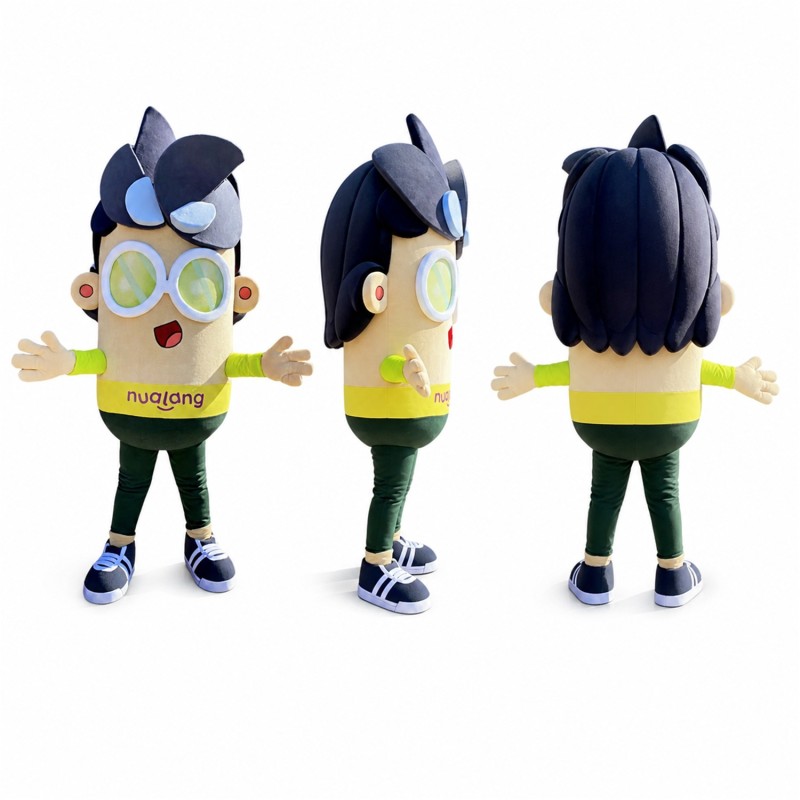 Carton Character Mascot Costume in Yellow with Round Glasses Adult