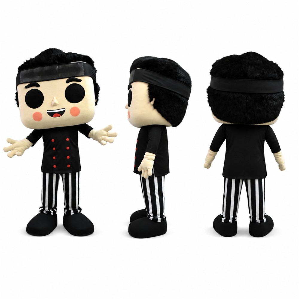 Boy Mascot Costume in Black with Red Pinstripes Adult Boy Mascot Costume in Black with Red Pinstripes Adult