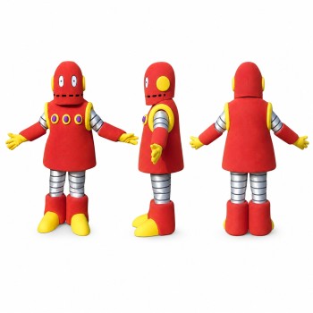 Robot Mascot Costume in Red with Yellow Details Adult