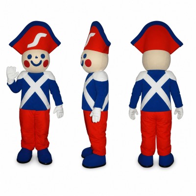 Toy Soldier Mascot Costume in Red and Blue with Tricorn Hat Adult