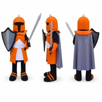 Knight Mascot Costume in Orange and Black with Sword Adult