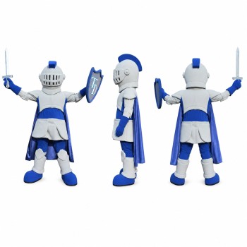Knight Mascot Costume in White and Blue with Shield Adult