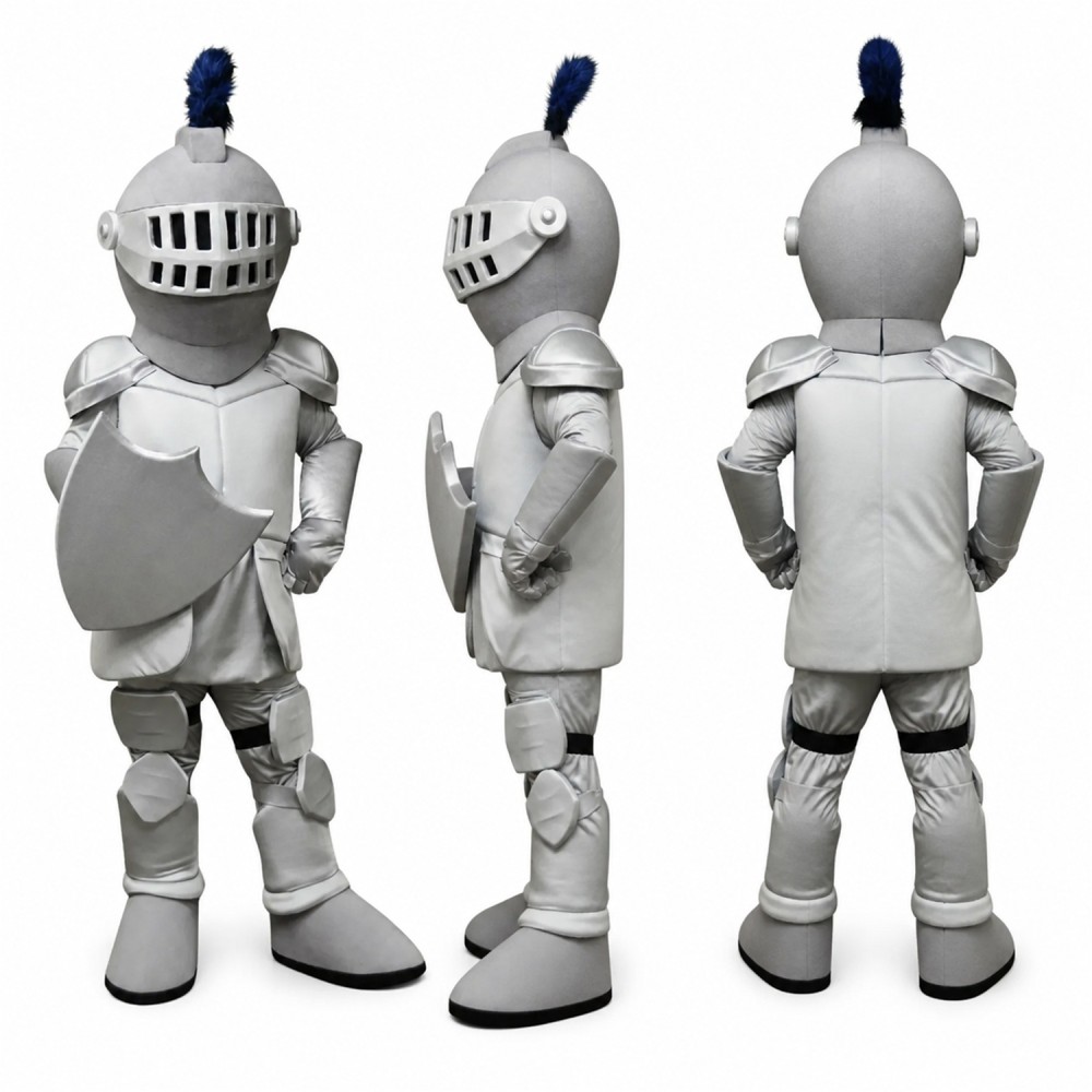 Knight Mascot Costume in Silver with Round Shield Adult Knight Mascot Costume in Silver with Round Shield Adult