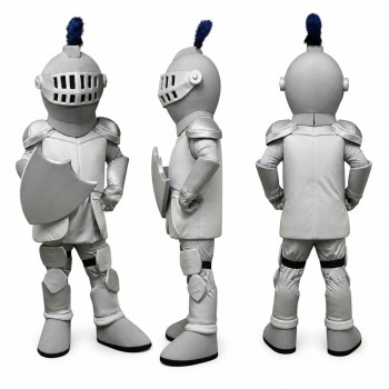 Knight Mascot Costume in Silver with Round Shield Adult