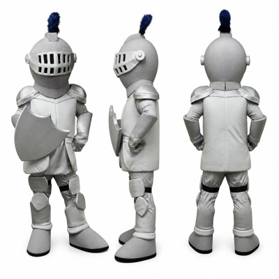 Knight Mascot Costume in Silver with Round Shield Adult