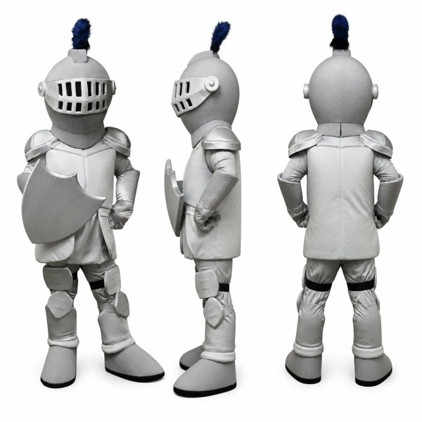 Knight Mascot Costume in Silver with Round Shield Adult