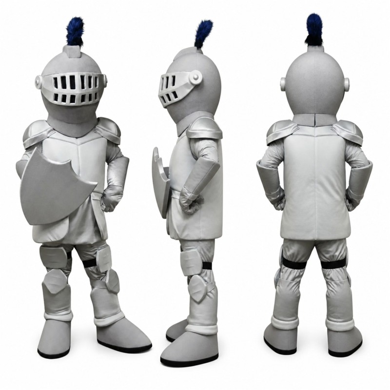 Knight Mascot Costume in Silver with Round Shield Adult