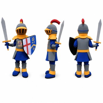 Knight Mascot Costume in Blue and Orange with Sword Adult
