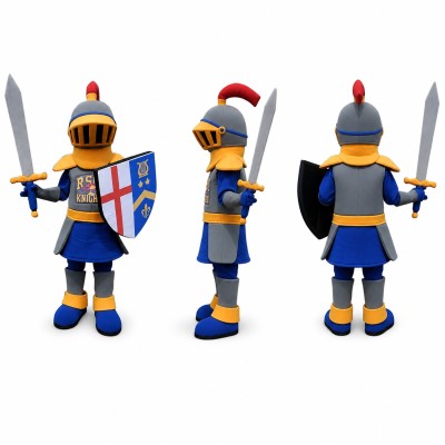 Knight Mascot Costume in Blue and Orange with Sword Adult