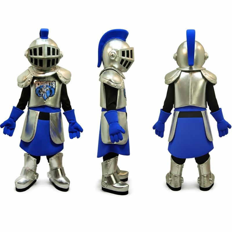 Knight Mascot Costume in Silver and Blue Adult
