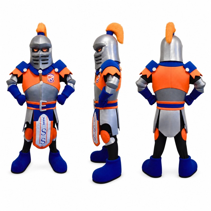 Knight Mascot Costume in Blue and Orange Adult