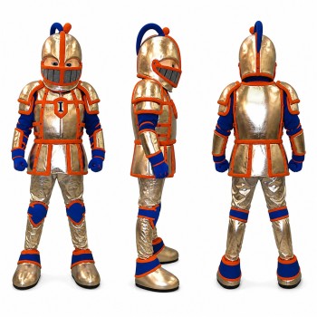 Knight Mascot Costume in Red Orange and Blue Adult
