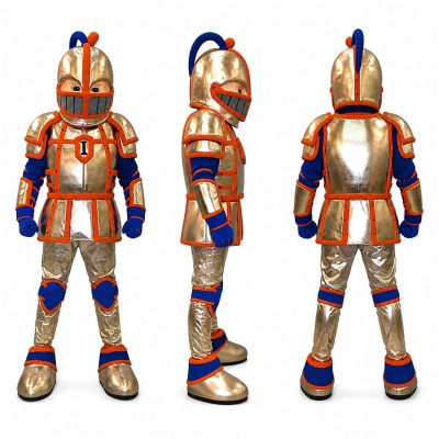 Knight Mascot Costume in Red Orange and Blue Adult