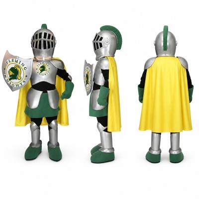 Knight Mascot Costume in Silver with Green Cape Adult