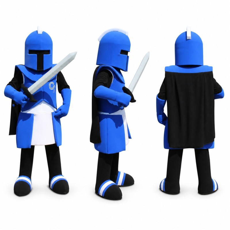 Knight Mascot Costume in Blue and Black with Sword Adult