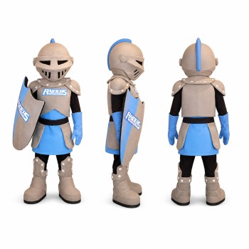 Knight Mascot Costume in Tan and Blue with Shield Adult