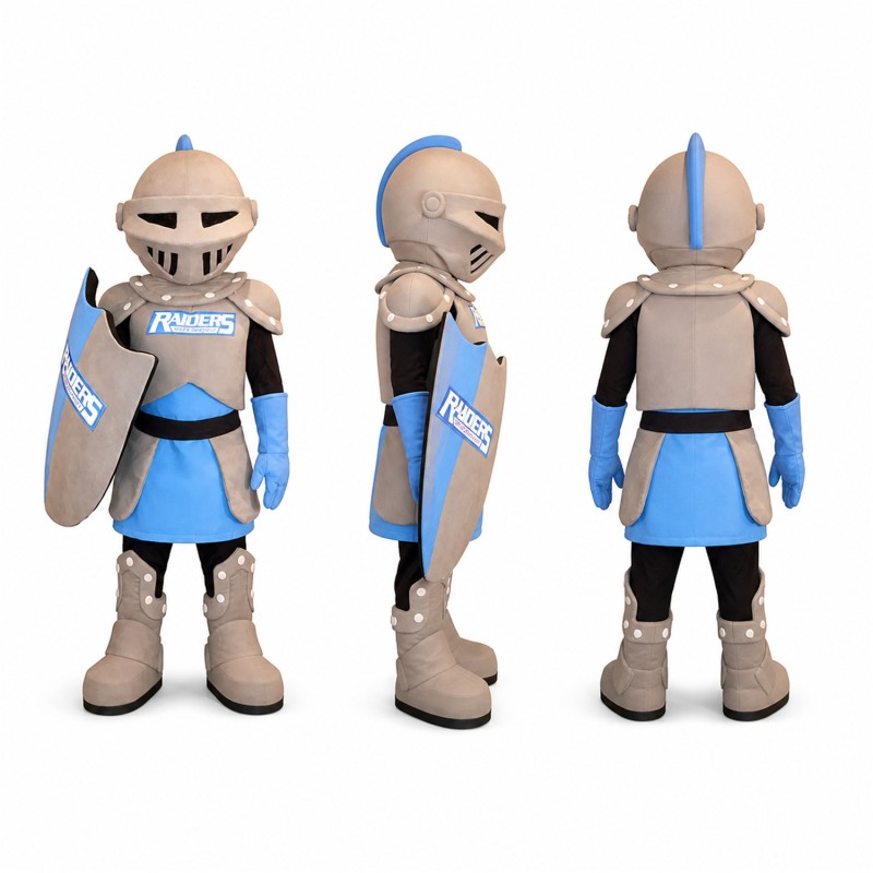 Knight Mascot Costume in Tan and Blue with Shield Adult