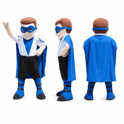 Male Superhero Mascot Costume in Blue and White Adult