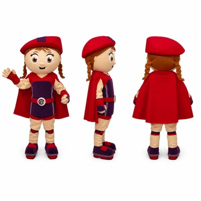 Girl Superhero Mascot Costume in Red with Matching Cape Adult