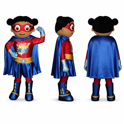 Girl Superhero Mascot Costume in Blue and Red Adult