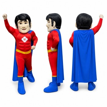 Male Superhero Mascot Costume in Red Yellow and Blue Adult