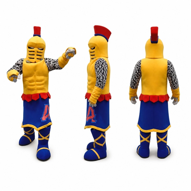 Gladiator Mascot Costume in Gold Blue and Red Adult