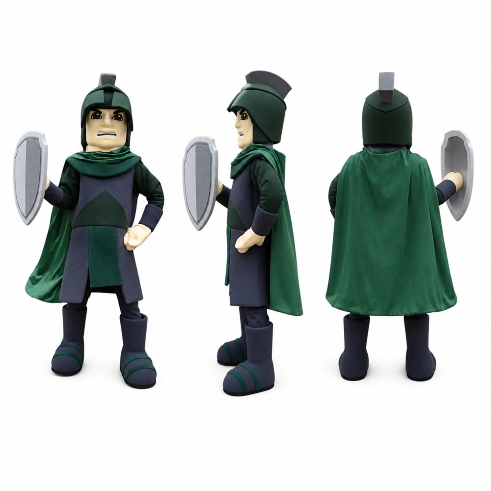 Masked Warrior Mascot Costume in Green and Black Adult Masked Warrior Mascot Costume in Green and Black Adult